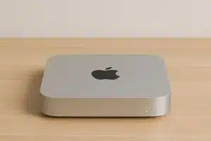 Mac Mini desktop on wooden desk at Mac MIni repair service in Los Angeles 90025
