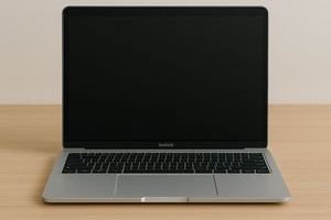 Macbook laptop on wooden desk at Macbook repair service in Los Angeles 90025