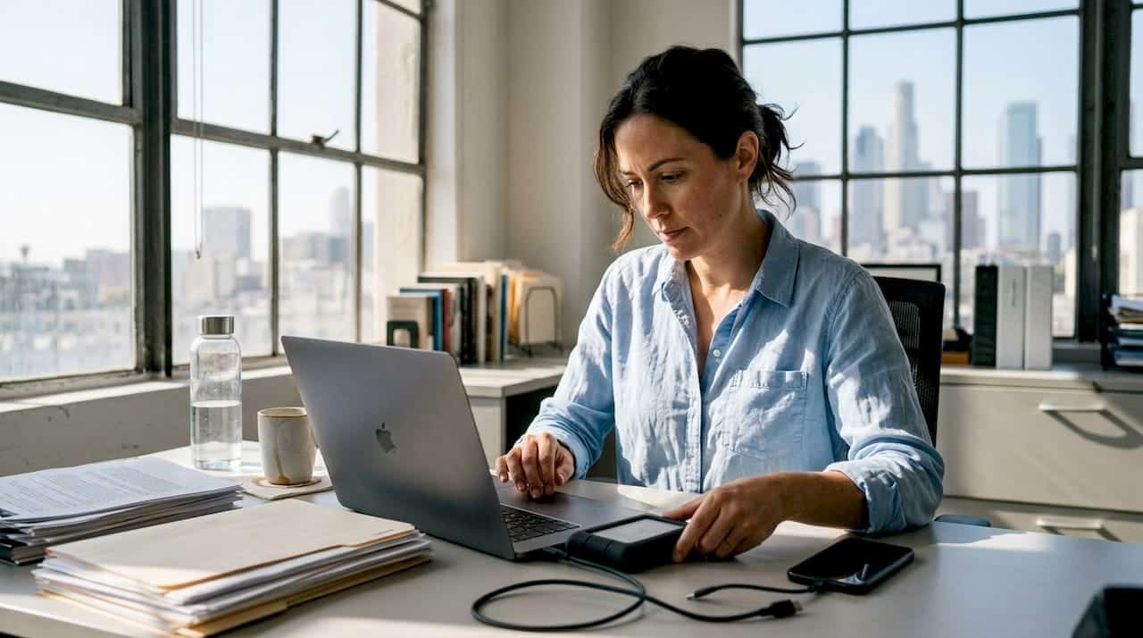 1775926034727_Woman-restoring-Mac-hard-drive-in-LA-office Woman restoring Mac hard drive in LA office