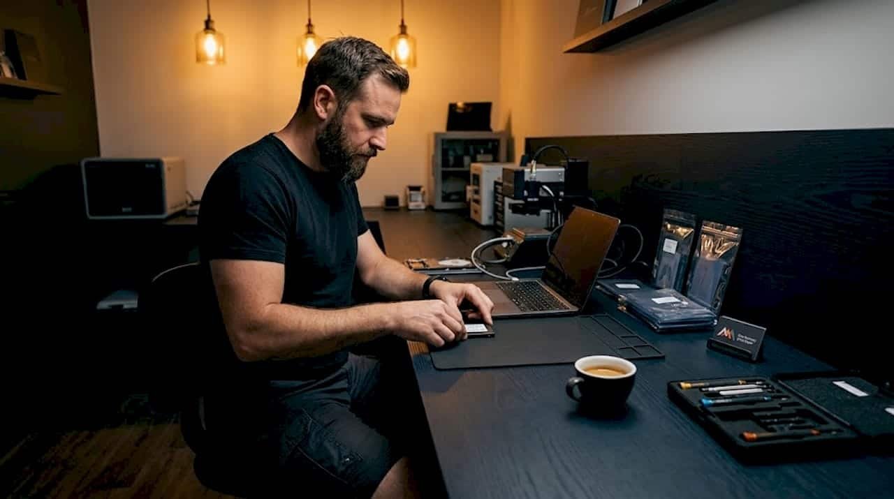 1778393511740_Technician-working-on-Mac-SSD-recovery-at-workbench Technician working on Mac SSD recovery at workbench