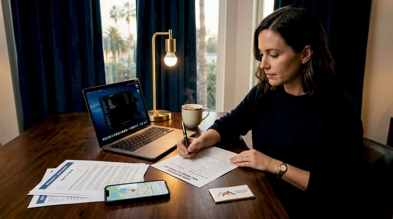 Woman at home preparing Mac repair checklist