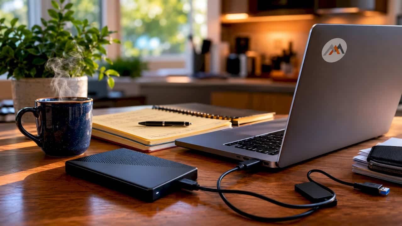 Man setting up cloud backup on laptop