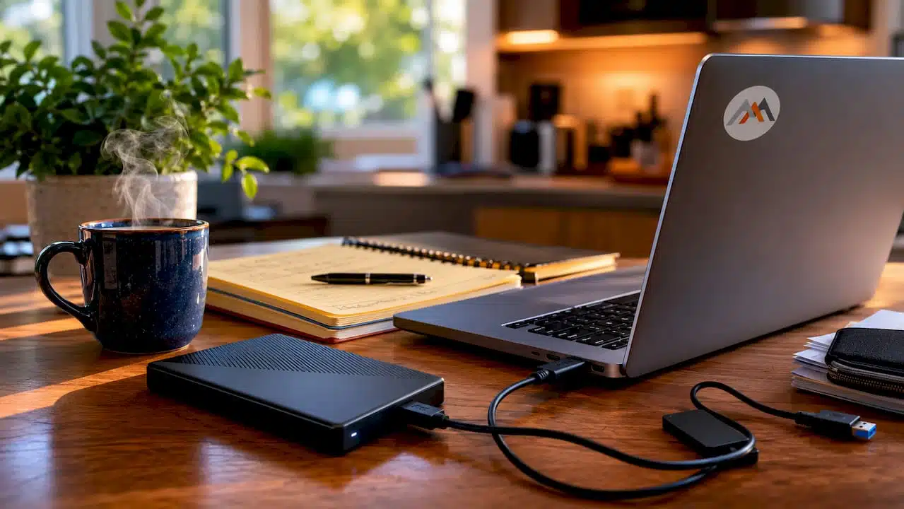 1780792497878_Man-setting-up-cloud-backup-on-laptop-1 Man setting up cloud backup on laptop