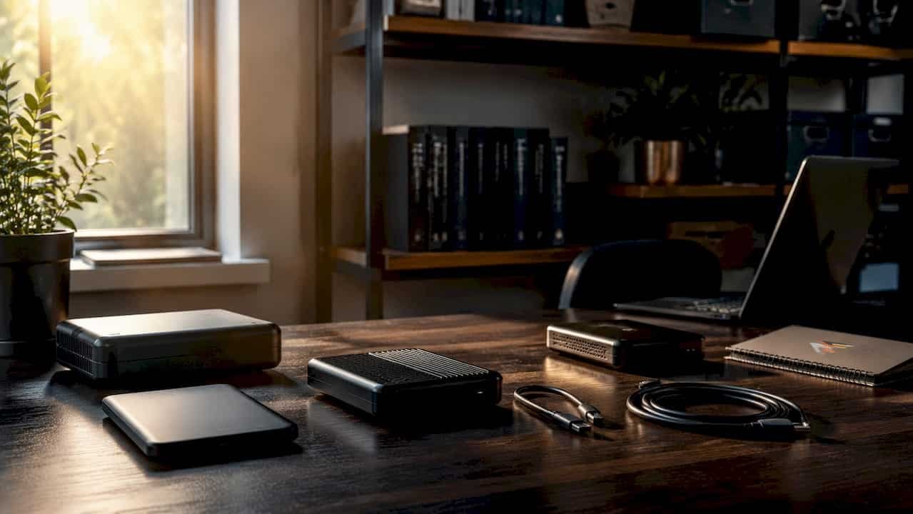 1783222768514_Close-up-of-multiple-external-hard-drives-on-desk Close-up of multiple external hard drives on desk
