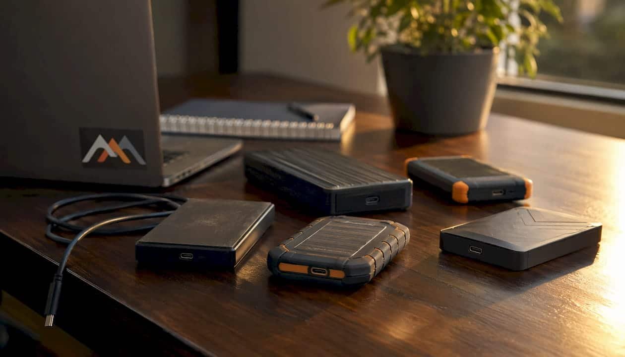 1784528828603_Close-up-of-stacked-external-hard-drives-on-black-desk Close-up of stacked external hard drives on black desk