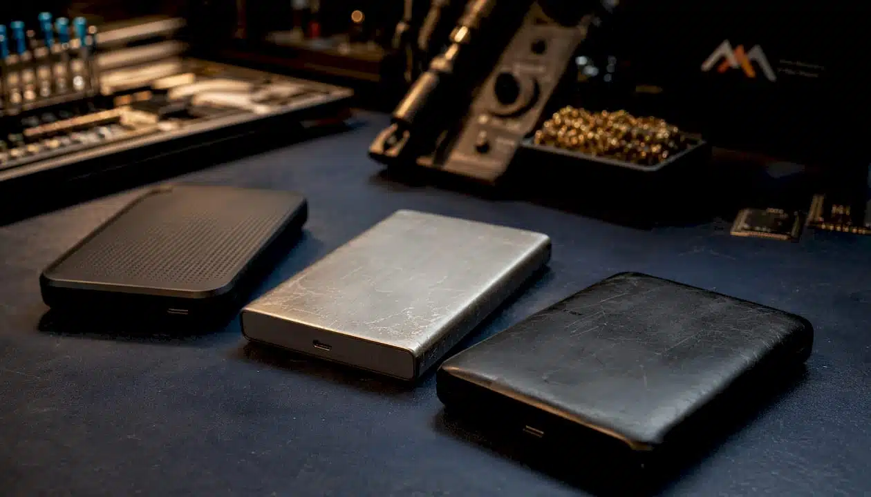 1784866438809_Close-up-of-external-hard-drives-in-repair-studio Close-up of external hard drives in repair studio