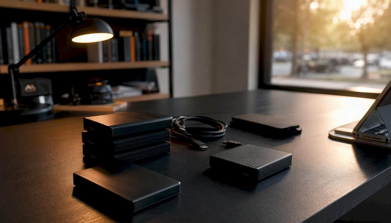 Stack of external hard drives for data recovery