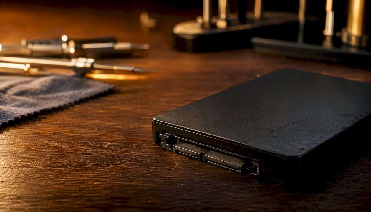 1786089242022_Close-up-of-external-hard-drive-and-SATA-dock Close-up of external hard drive and SATA dock