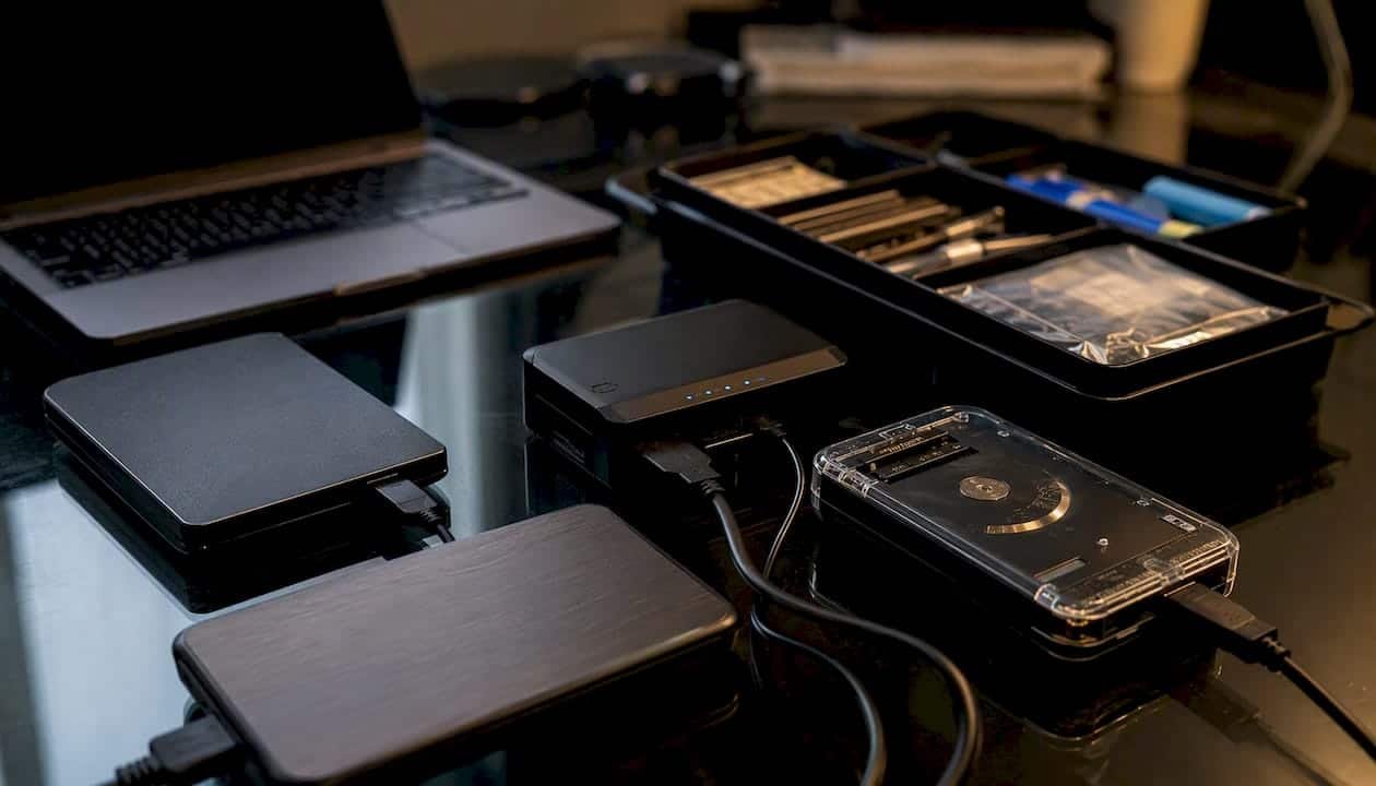 External hard drives connected for data recovery