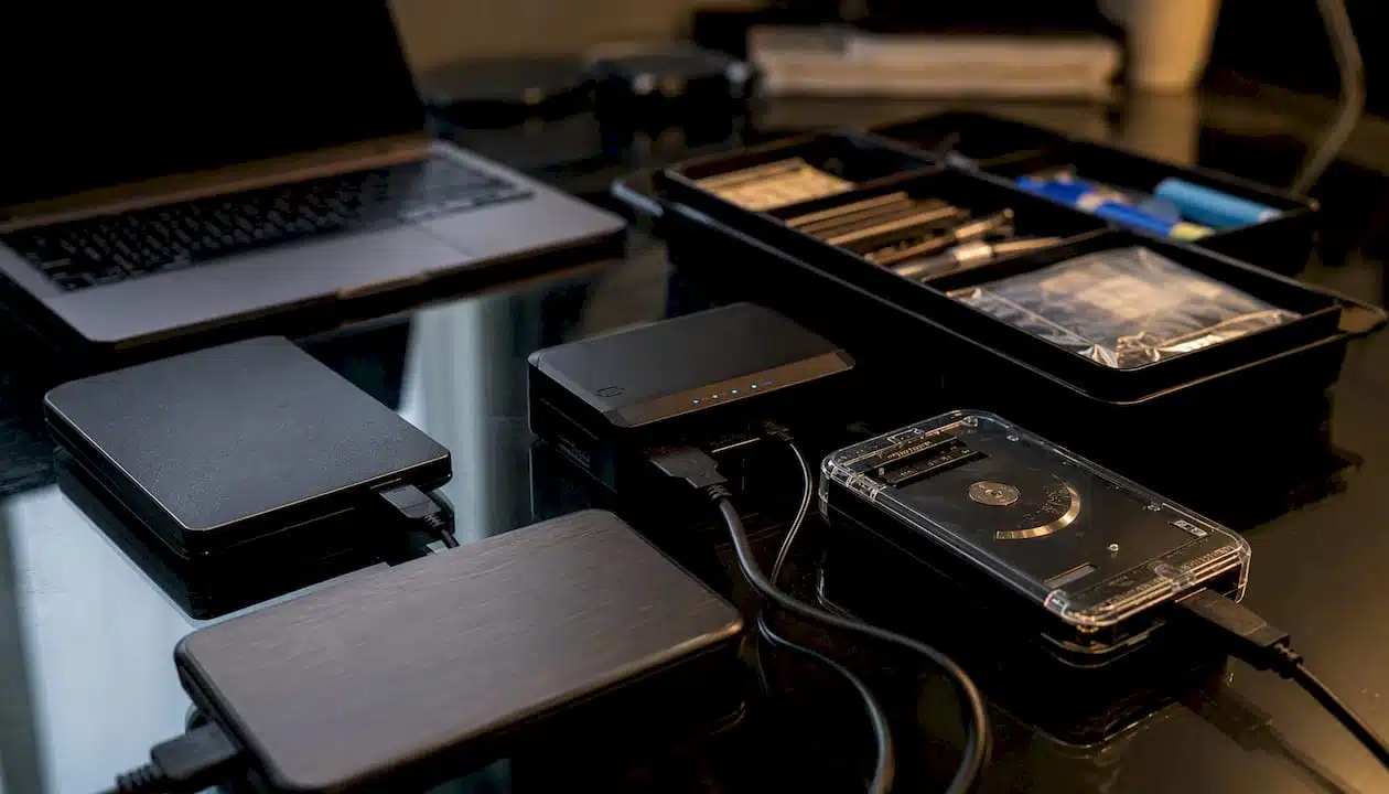 External hard drives connected for data recovery