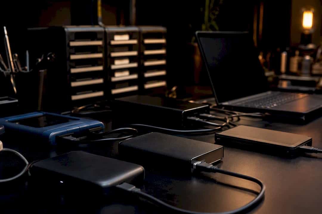 Connected external hard drives on recovery desk