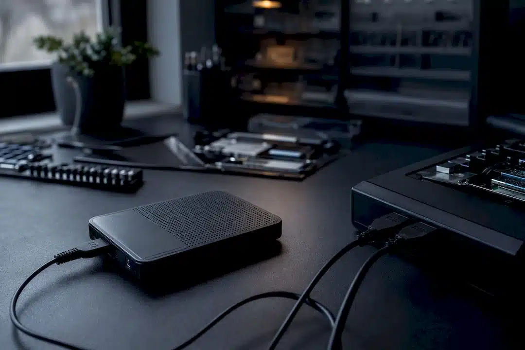 External hard drive connected for data recovery
