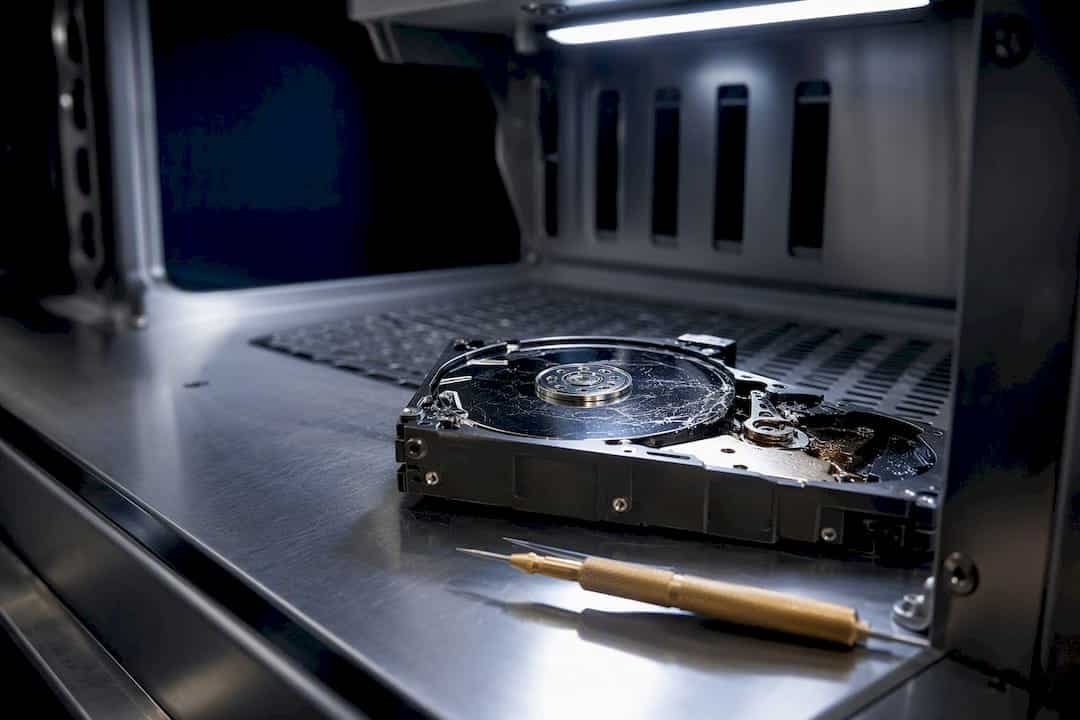 Anonymous hard drive inside ISO cleanroom chamber