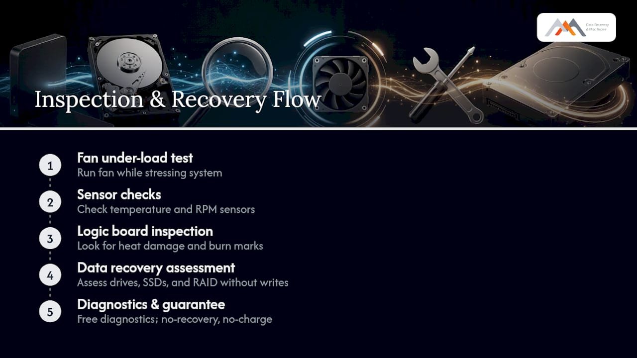 Quiet a Loud MacBook Fan in Minutes, Free Diagnostics West LA 3 Professional fan and data recovery diagnostic stages