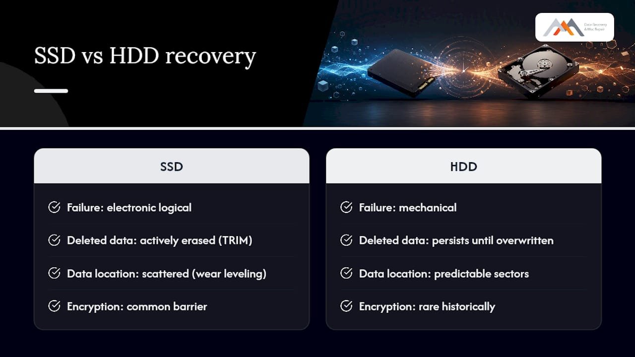 Act Fast: SSD Data Can Vanish in Minutes, West LA Recovery Help 4 SSD and HDD recovery comparison