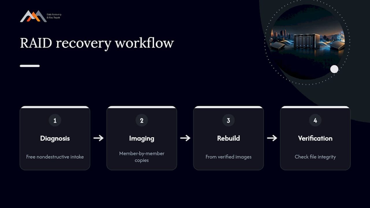 Four stages of RAID data recovery workflow