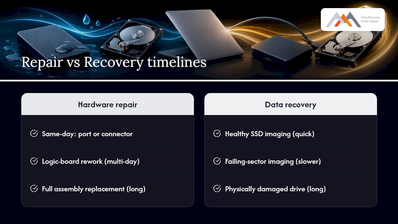 Comparison of hardware repair and recovery timelines