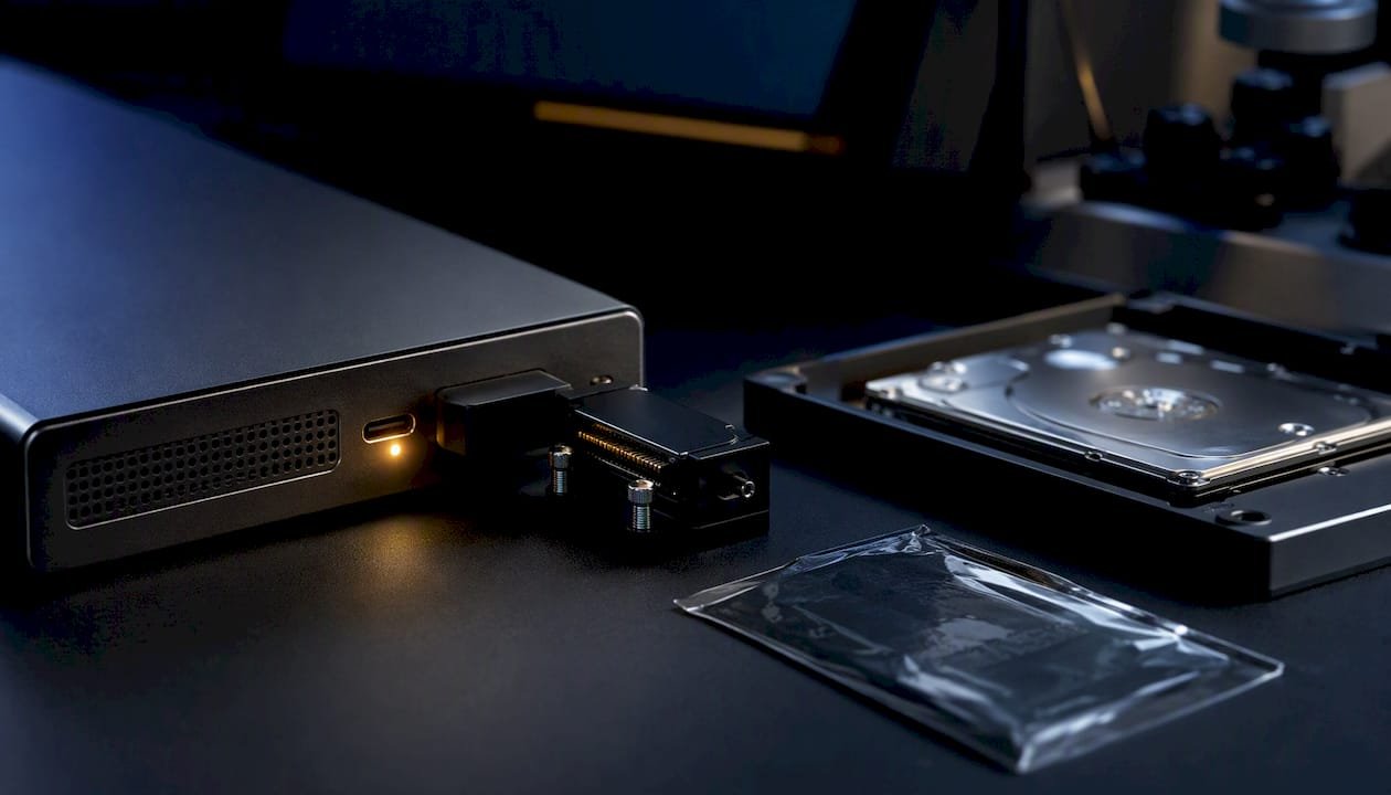 External drive beside recovery equipment