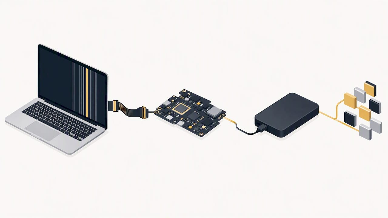 MacBook repair and external drive recovery flow