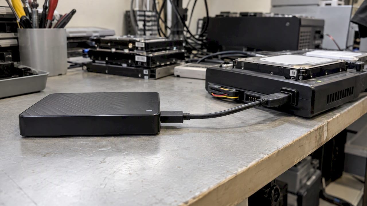 External hard drive at recovery equipment