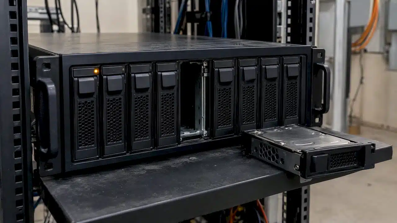RAID enclosure with one drive bay empty