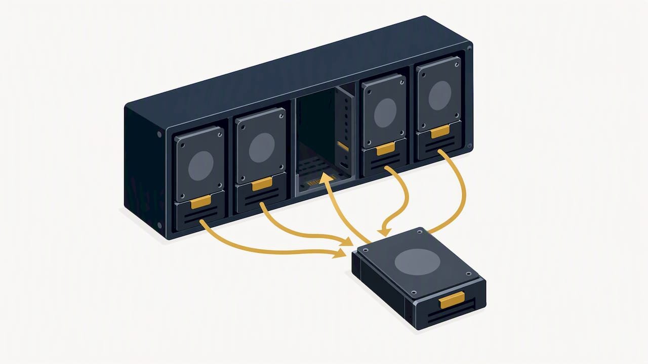 RAID 5 vs. RAID 6: Why Large Drive Rebuilds Raise Risk 3 Surviving drives rebuilding a missing RAID disk