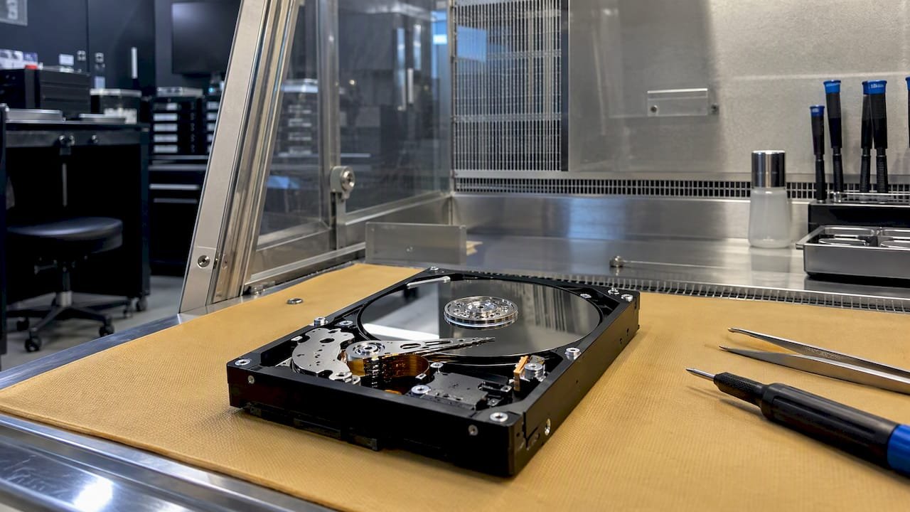 1792210592610_Opened-external-hard-drive-in-recovery-cleanroom Opened external hard drive in recovery cleanroom
