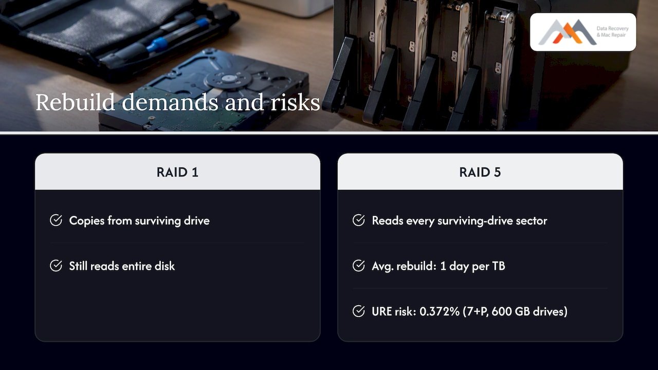 Rebuild risk: the real difference between RAID 1 and RAID 5 — overview diagram