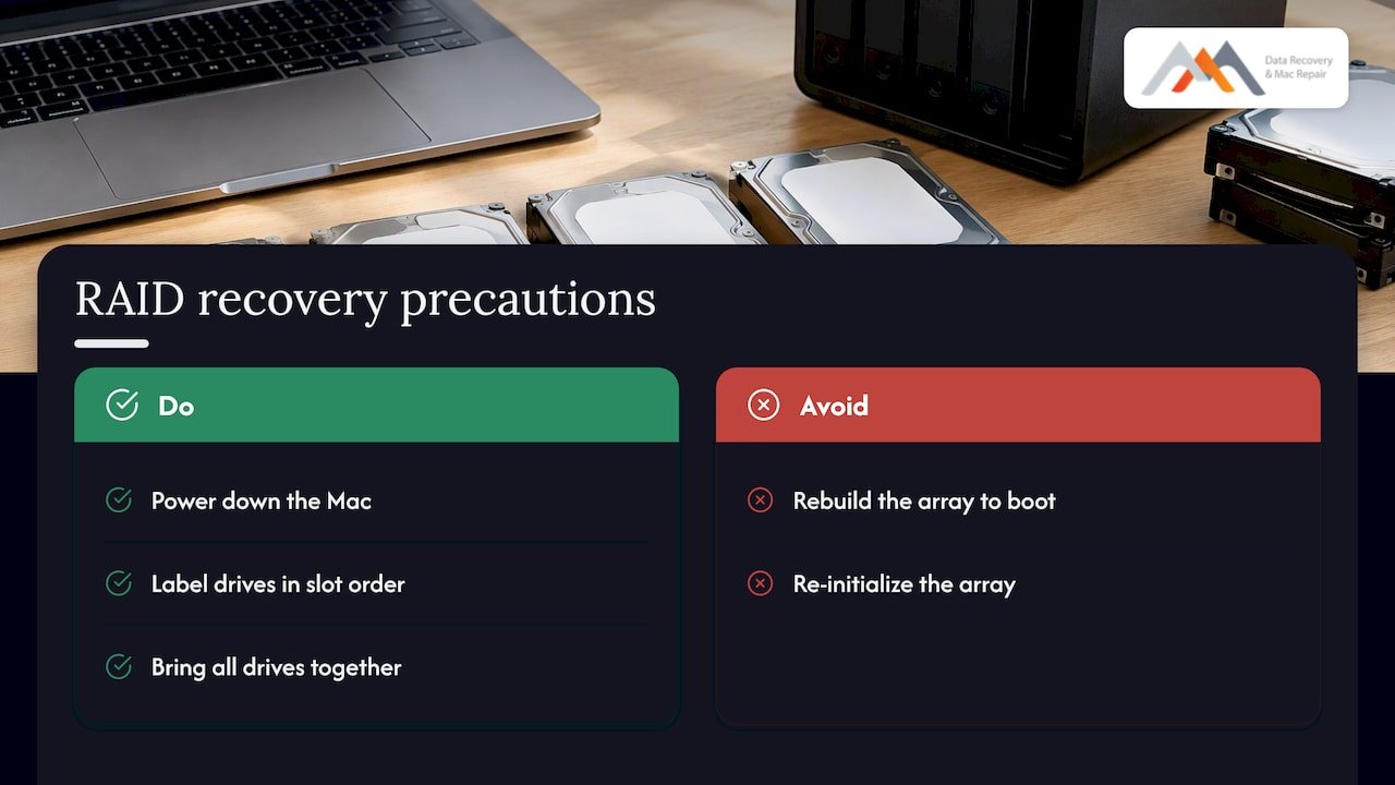 macOS Reinstall Failed? Fixes and When to Stop 4 Business Macs and RAID systems — overview diagram
